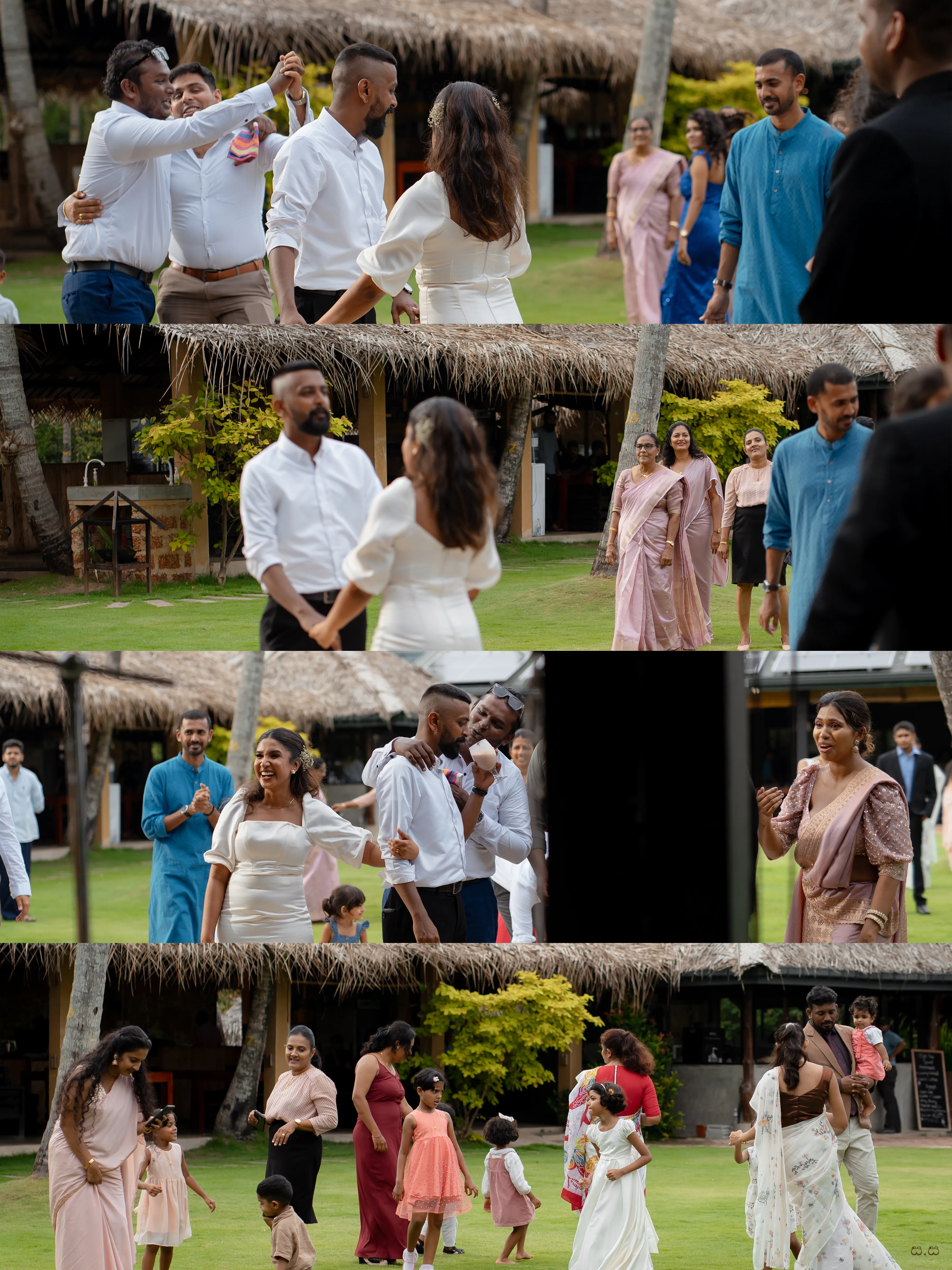 A colorful collage captures laughter and dancing across the lawn.