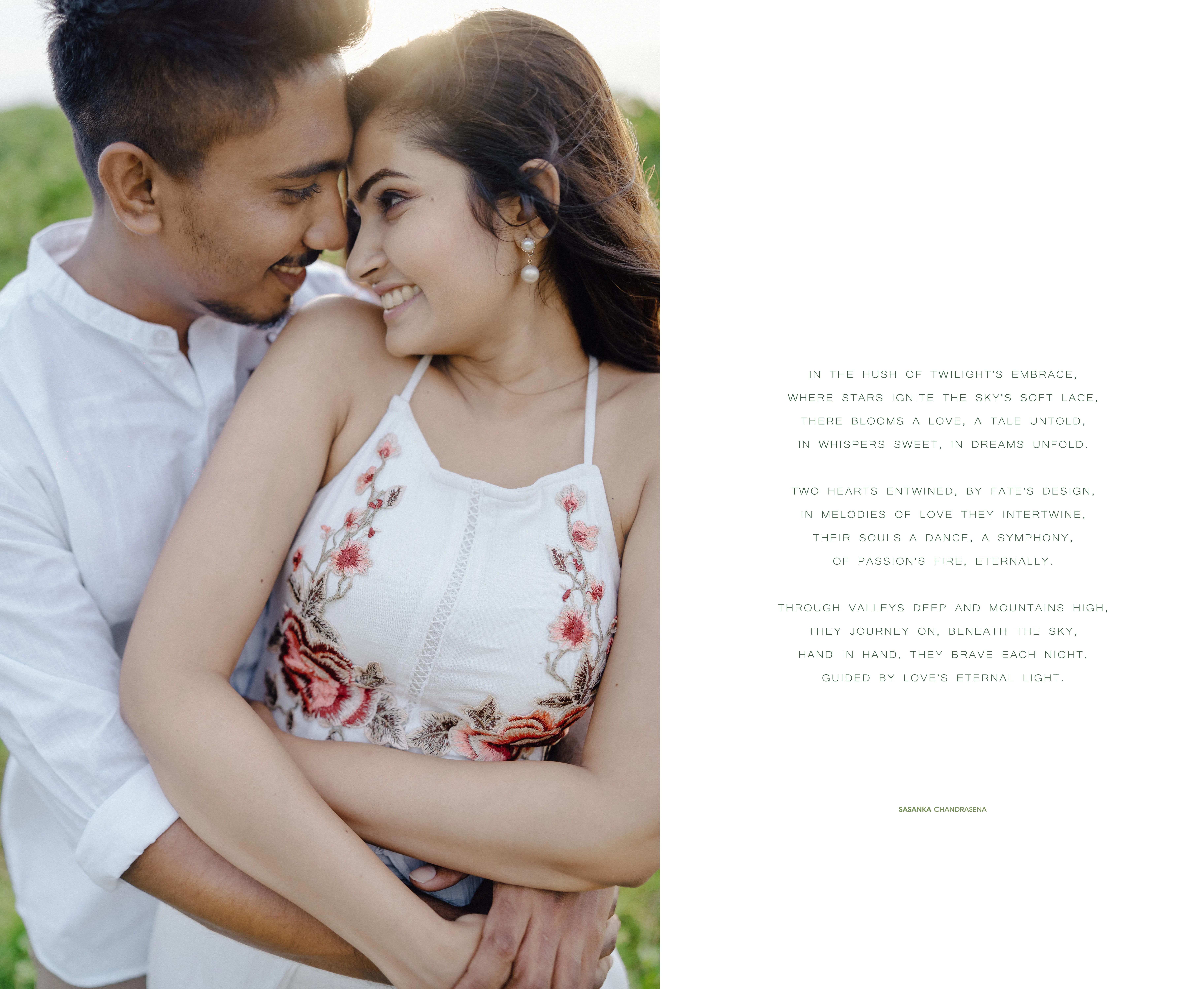 The couple leans together in a bright, affectionate portrait.