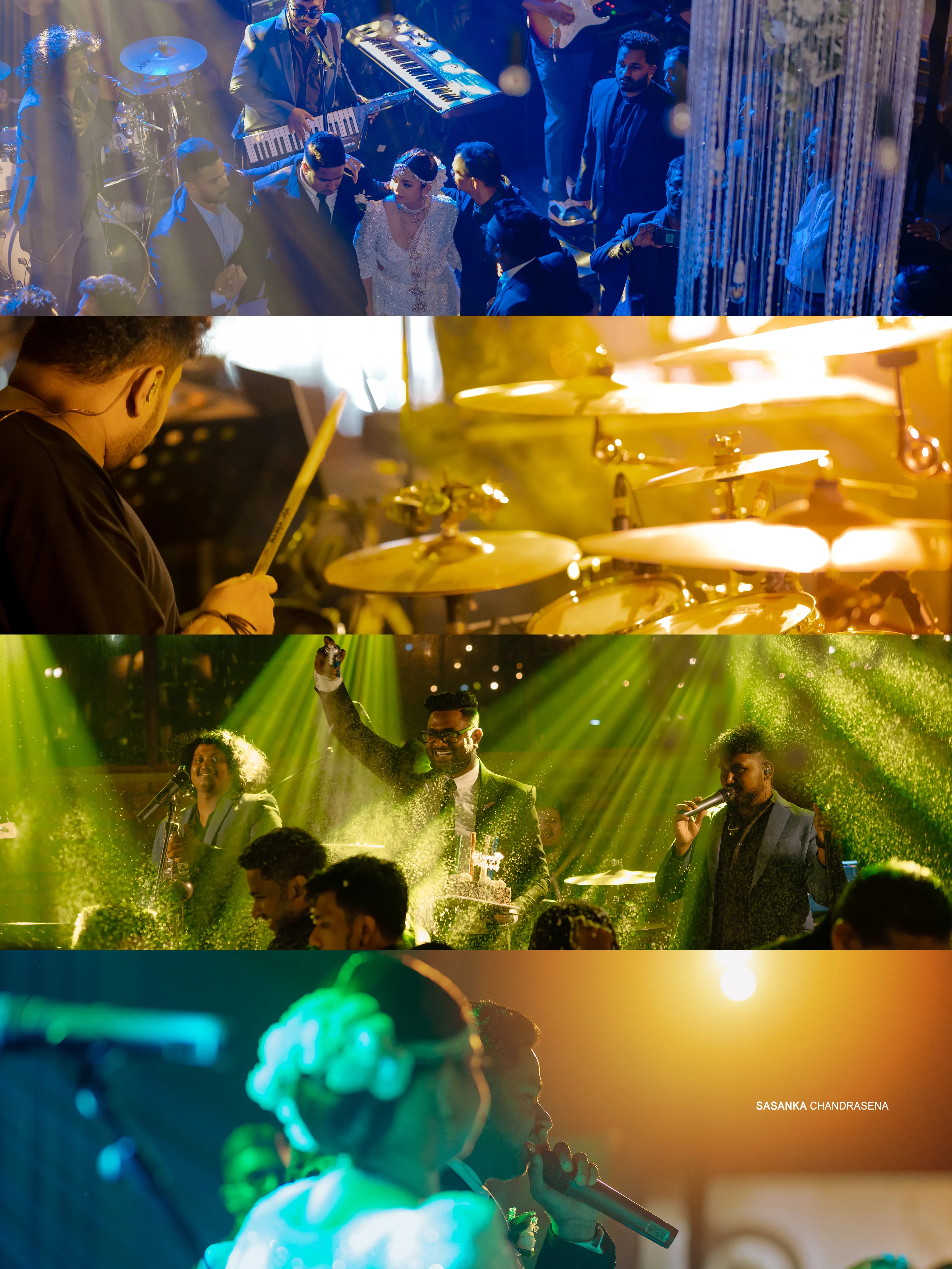 A colorful collage captures drummers, dancers, and live reception energy.